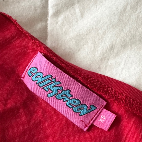 Edikted Red Ruched 2 piece Asymmetric skirt & top - Picture 6 of 8